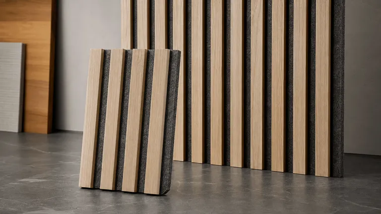 Wood slat and PET felt acoustic wall panel samples