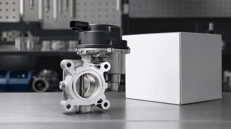 Unbranded automotive aftermarket assembly beside blank packaging