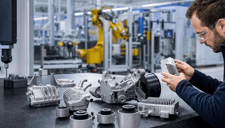 Automotive components being inspected in a modern quality control facility