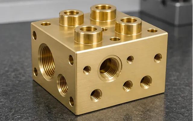 Precision machined brass manifold block