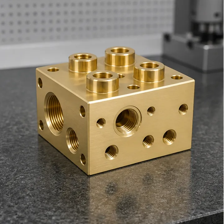 Precision machined brass manifold block