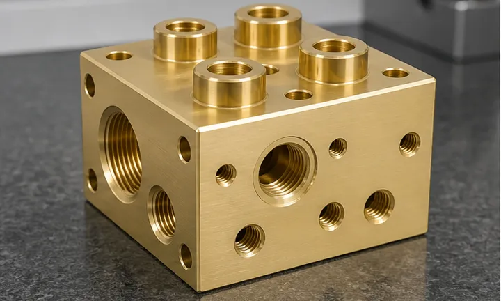 Precision machined brass manifold block