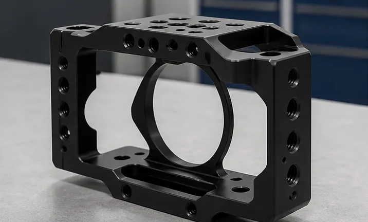Black anodized precision camera mounting bracket