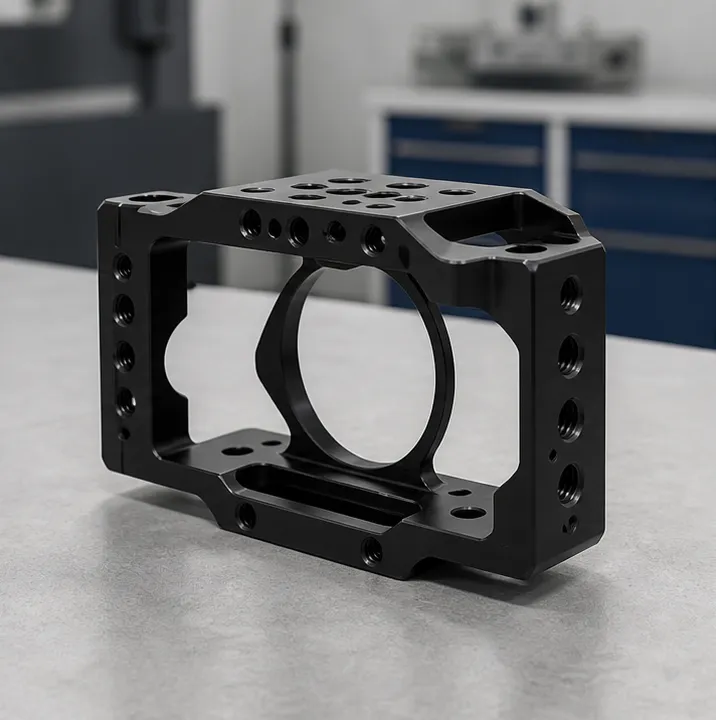 Black anodized precision camera mounting bracket