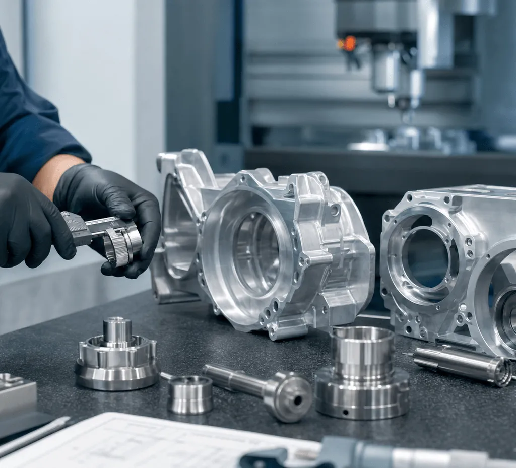 Quality inspection of precision CNC machined aluminum and stainless steel components