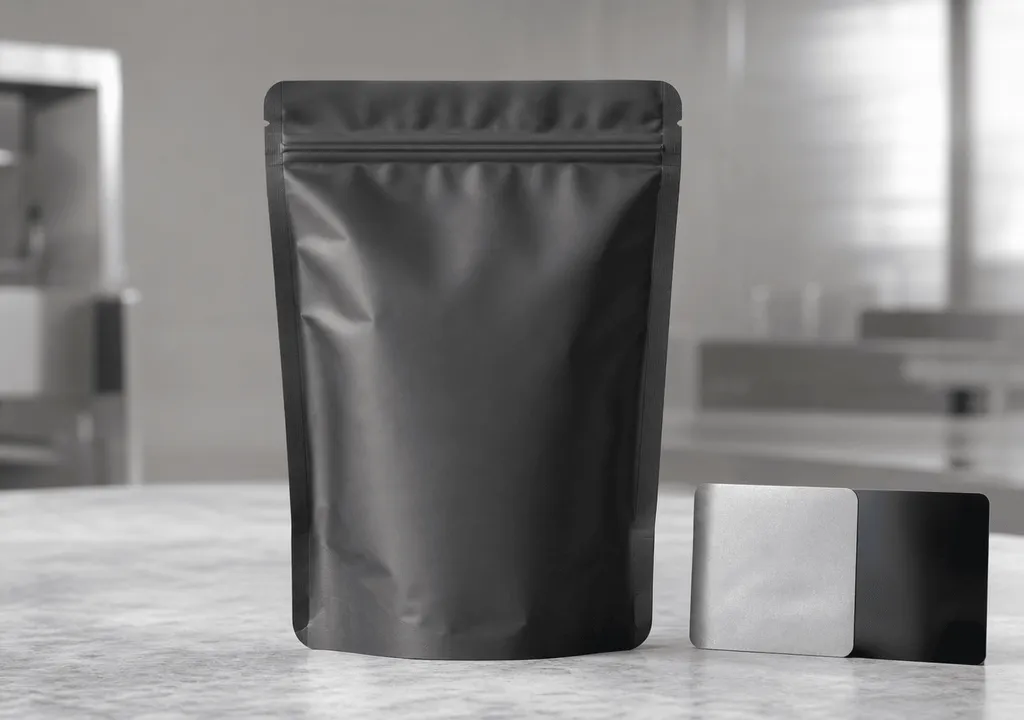 Unbranded matte stand-up flexible pouch with barrier film samples