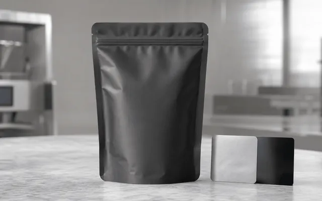 Unbranded matte stand-up flexible pouch with barrier film samples