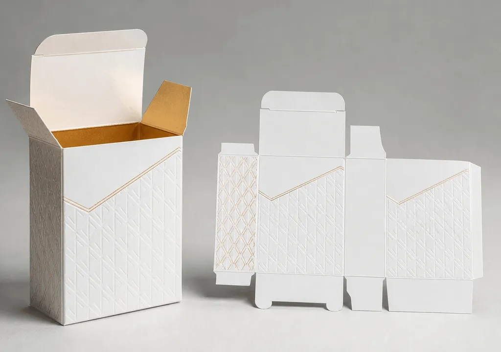 Premium unbranded folding carton with foil and embossed finishing