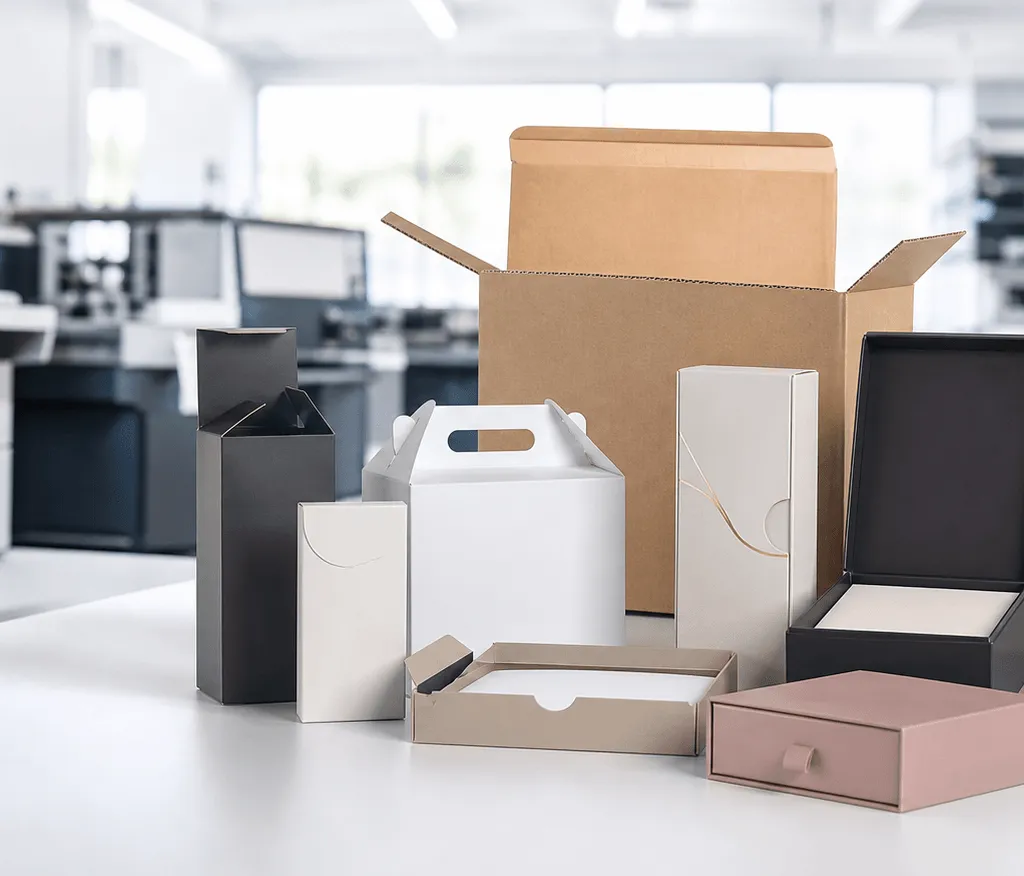 Custom folding cartons, corrugated boxes, rigid boxes and flexible packaging samples