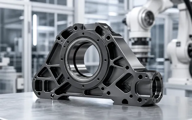 Hard-anodized aluminum robot joint component in a robotics workshop