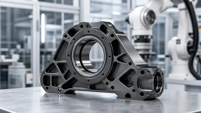 Hard-anodized aluminum robot joint component in a robotics workshop