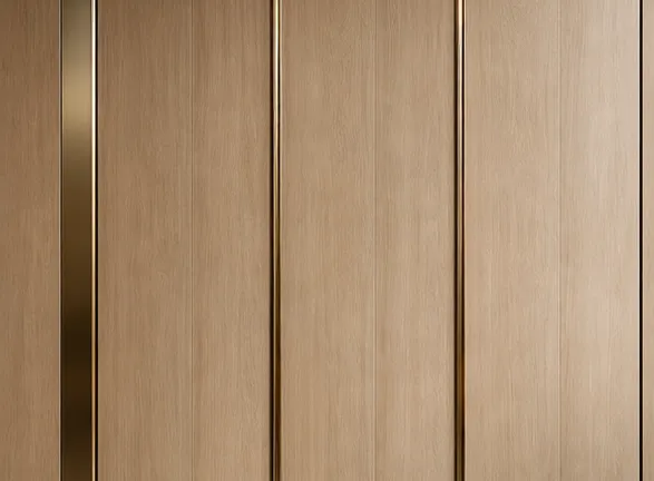 Architectural wood veneer wall panels with metal trims