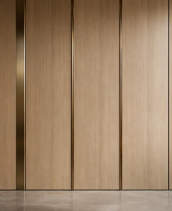 Architectural wood veneer wall panels with metal trims